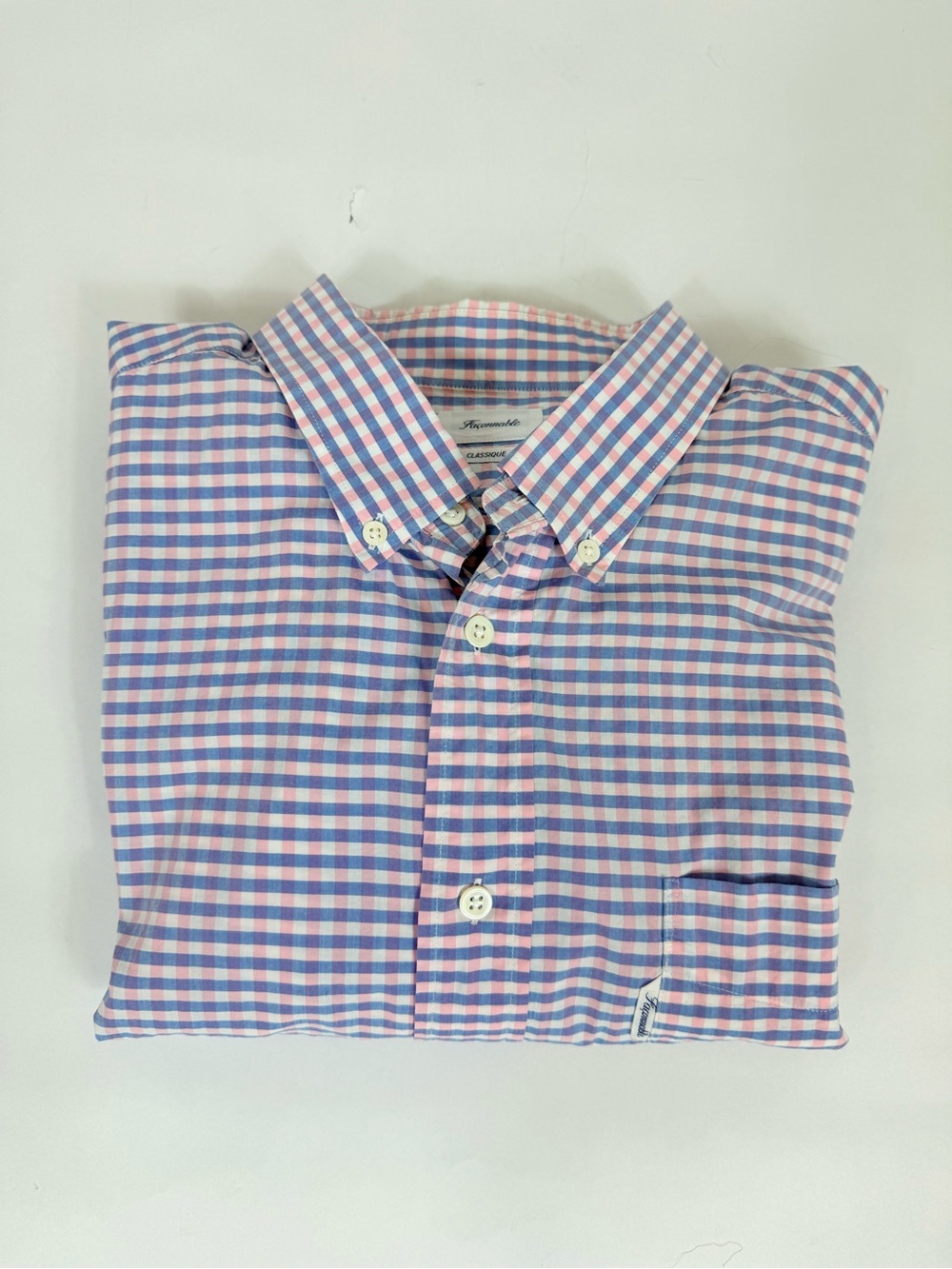 Faconnable Blue and Pink Gingham Button-Down Shirt Cotton